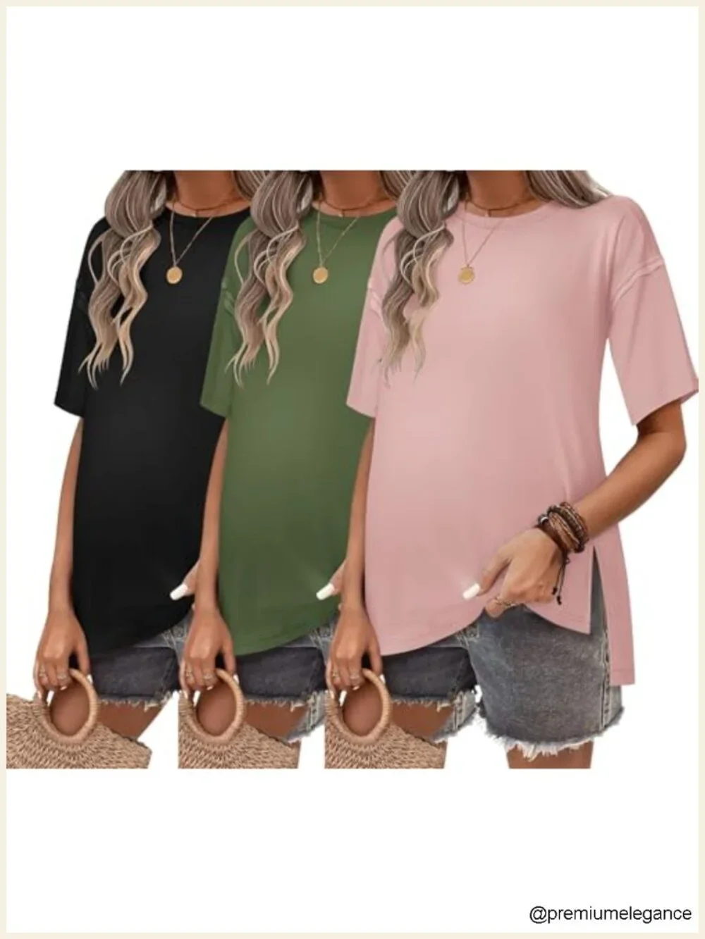 3 Pack Short Sleeve Oversized Maternity Tops Side Split Postpartum Tees S-XXL